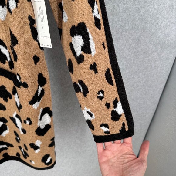 Chicos Long Line Knit Cardigan Sweater Size 1/M Animal Print Hood Cozy NEW - Picture 14 of 14